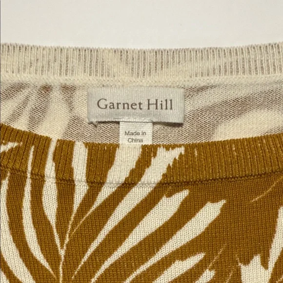 Garnet Hill Mustard Brown and White long sleeve Botanical Leaf Pattern Sweater - Picture 5 of 8